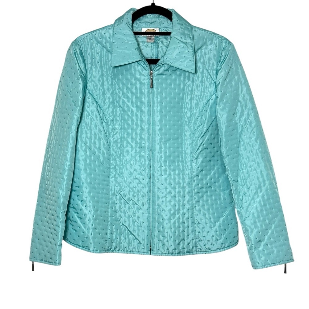 Talbots Jacket Size 12 Aqua Quilted Polka Dot Full Zip